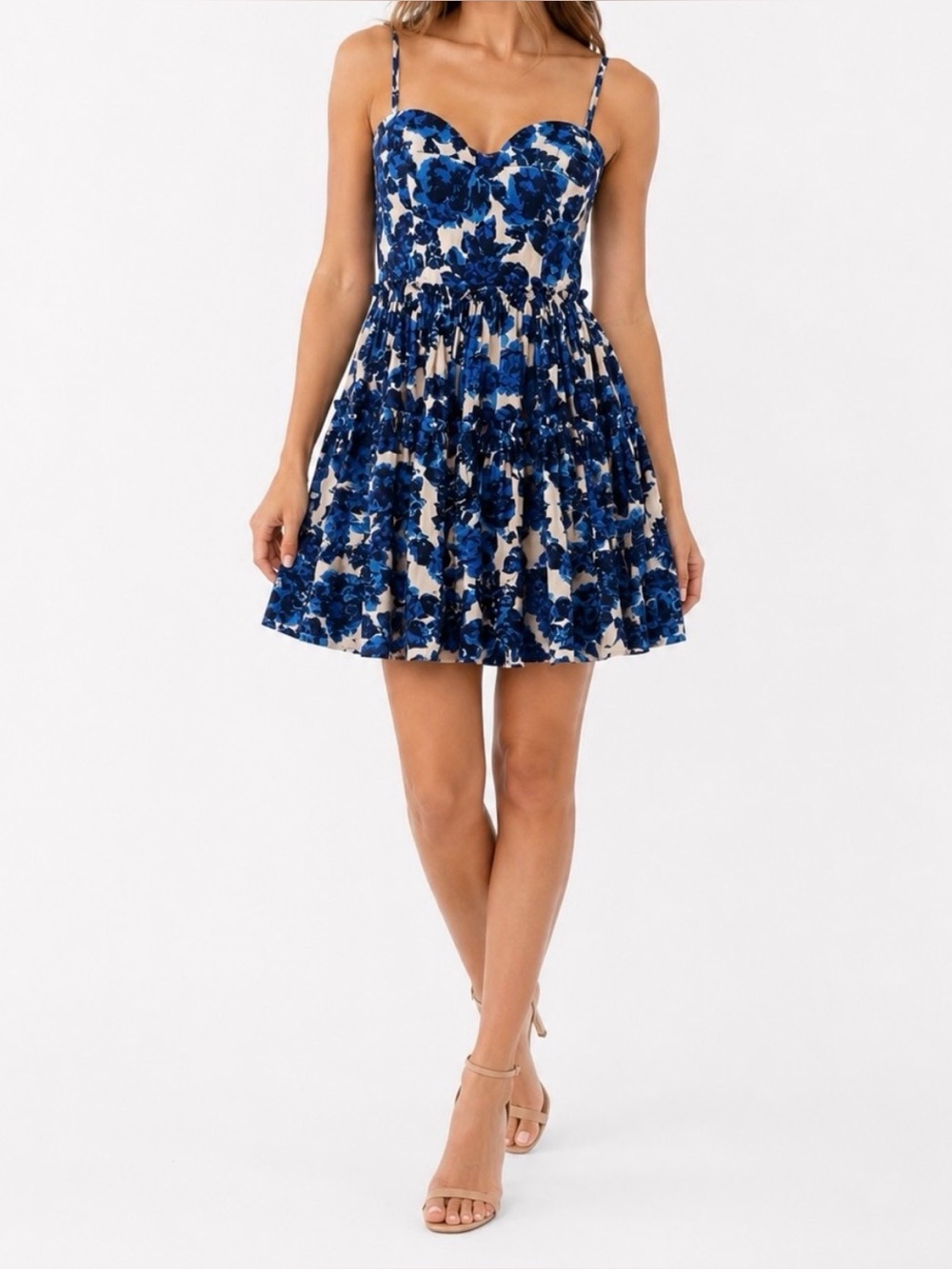 Olivaceous Blue and Navy Floral Dress romantic flowy coquette size L